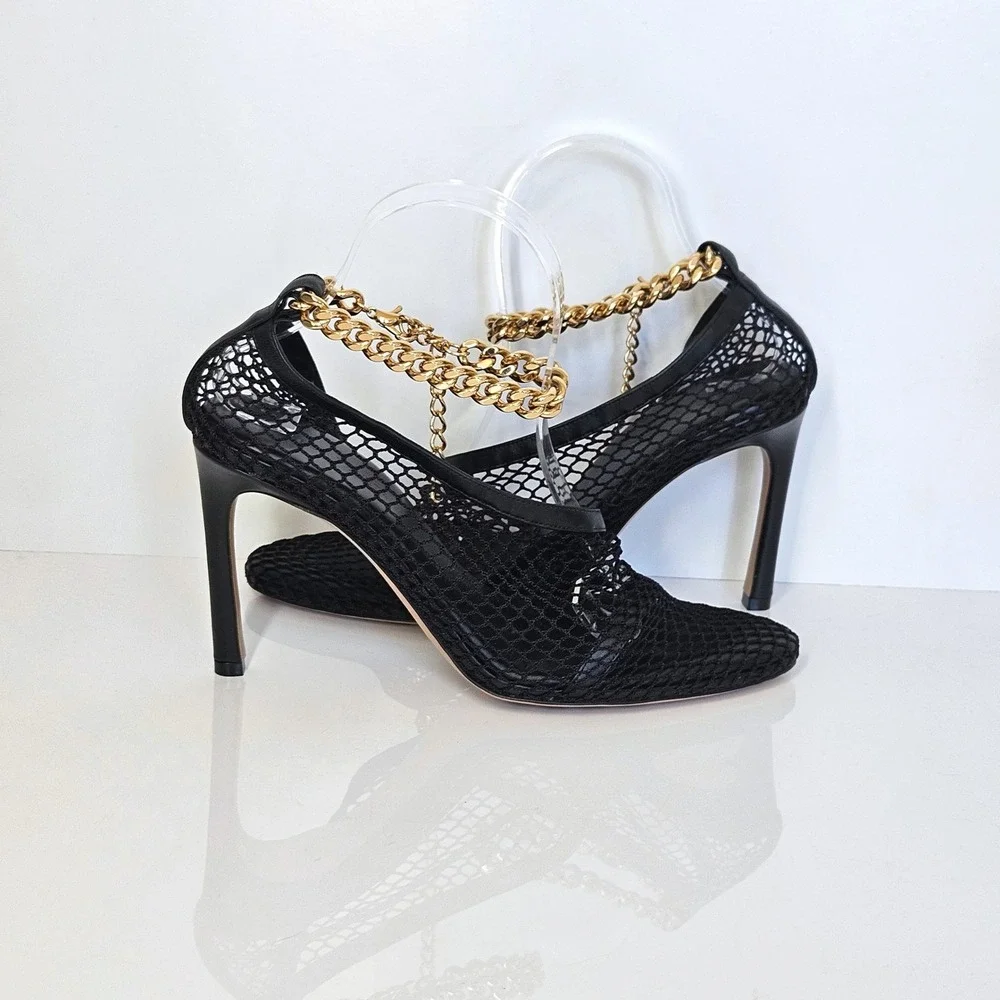 Bottega Veneta Stretch Chain Ankle Strap Nappa Leather Heel Mesh Pumps Size 38 - Picture 6 of 16